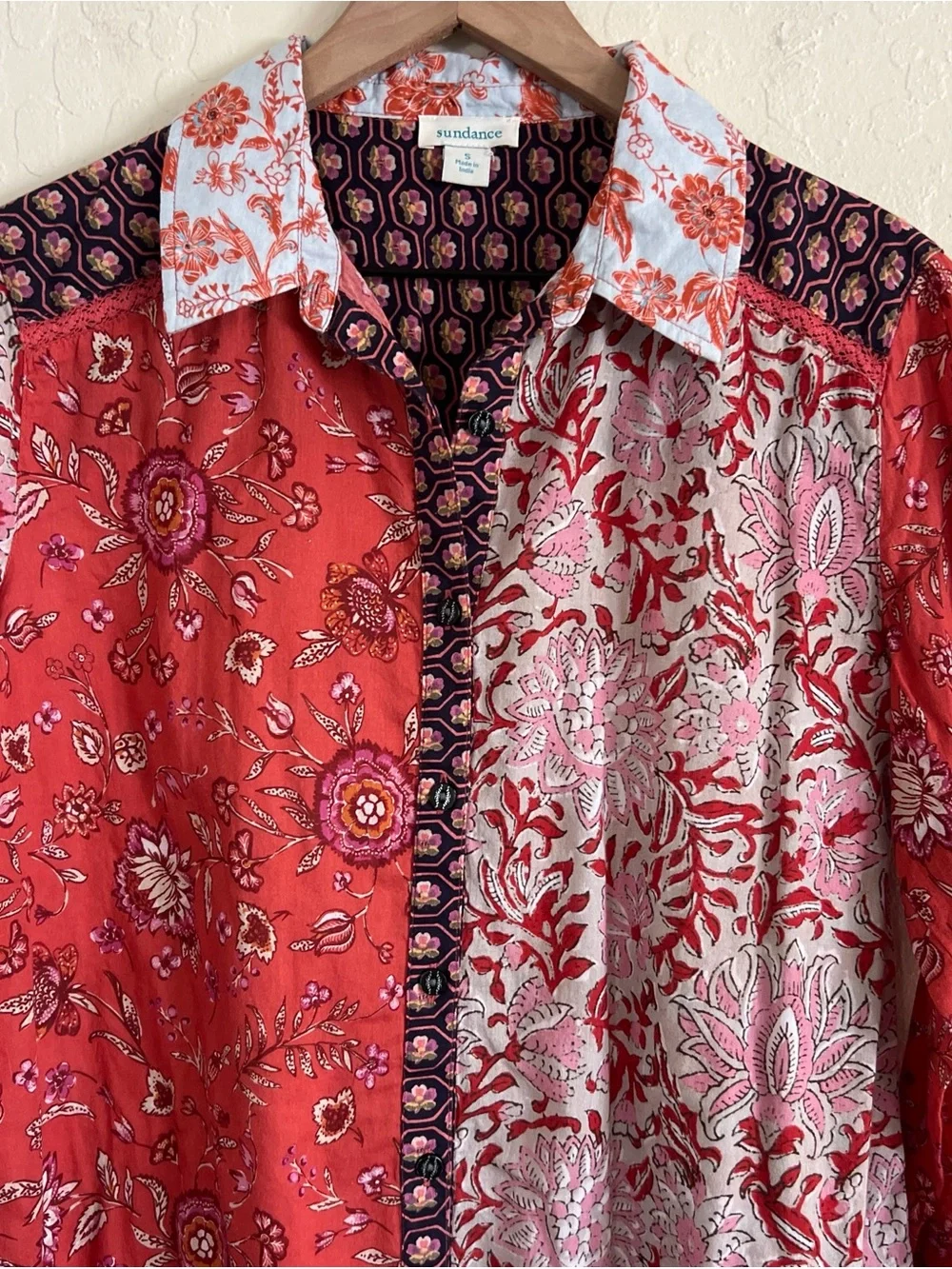 Sundance Kalamaria Patchwork Mixed Floral Print Long Sleeve Button Down Shirt S - Picture 4 of 8